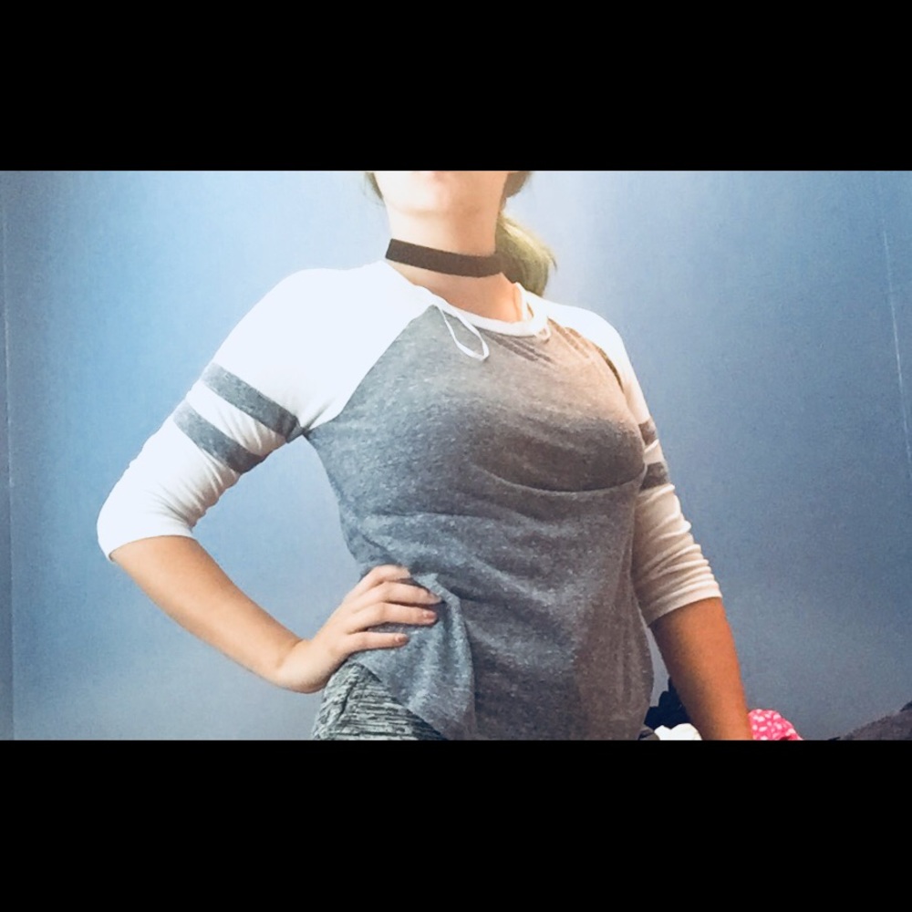 Grey and white baseball t shirt